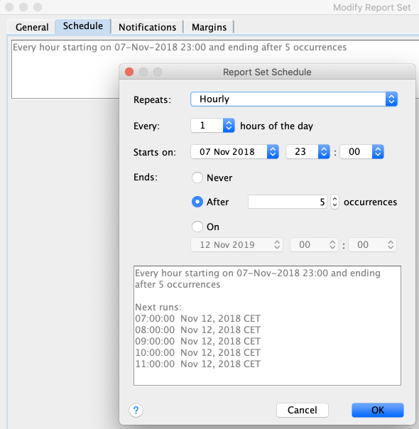 Modifying The Report Set Schedule