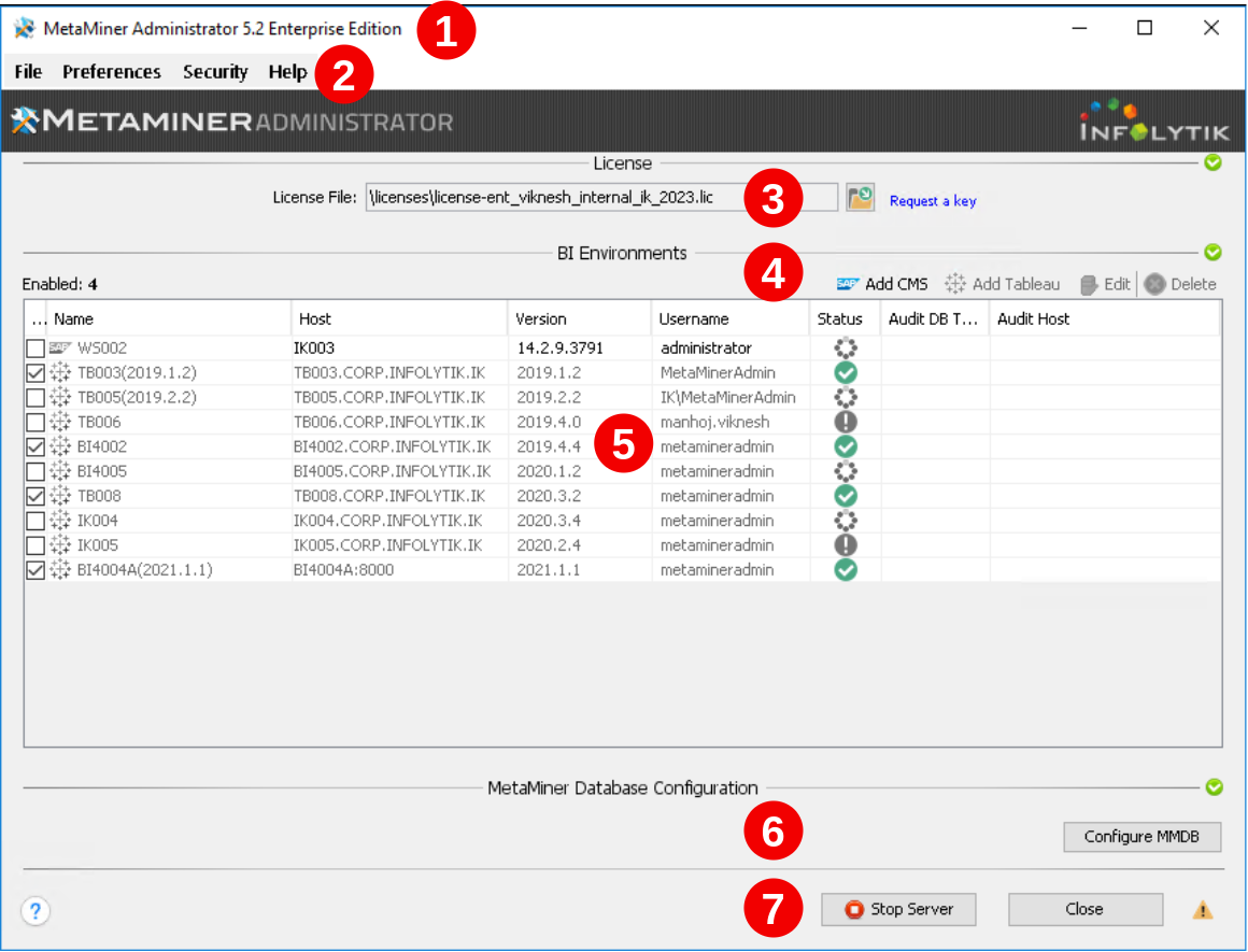 MetaMiner Tableau Edition Administrator UI Overview