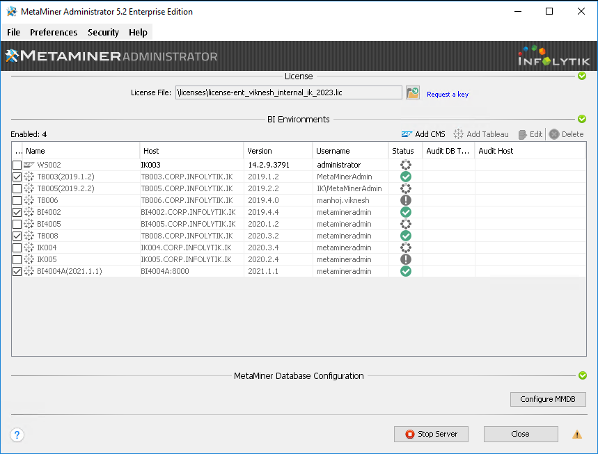 MetaMiner Administrator Main Window